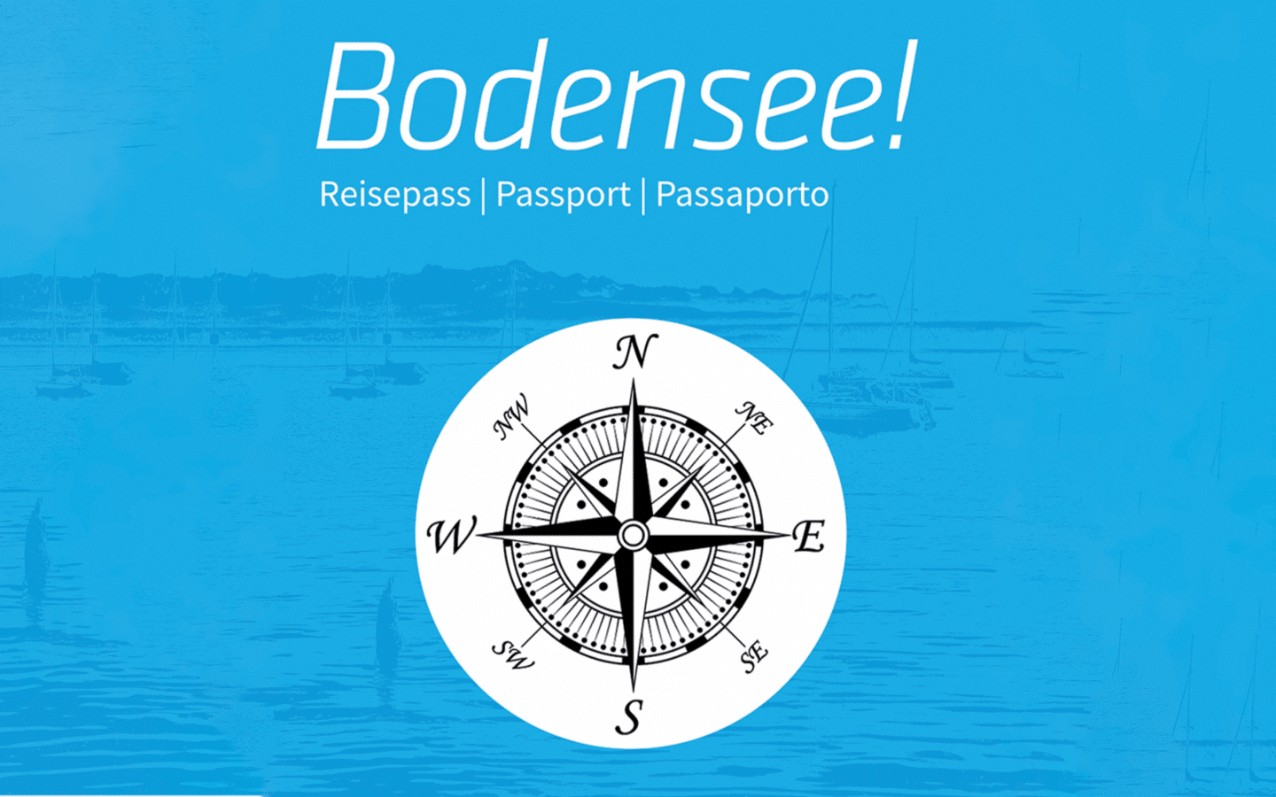 Grafik mit Kompass und dem Schriftzug Bodensee!