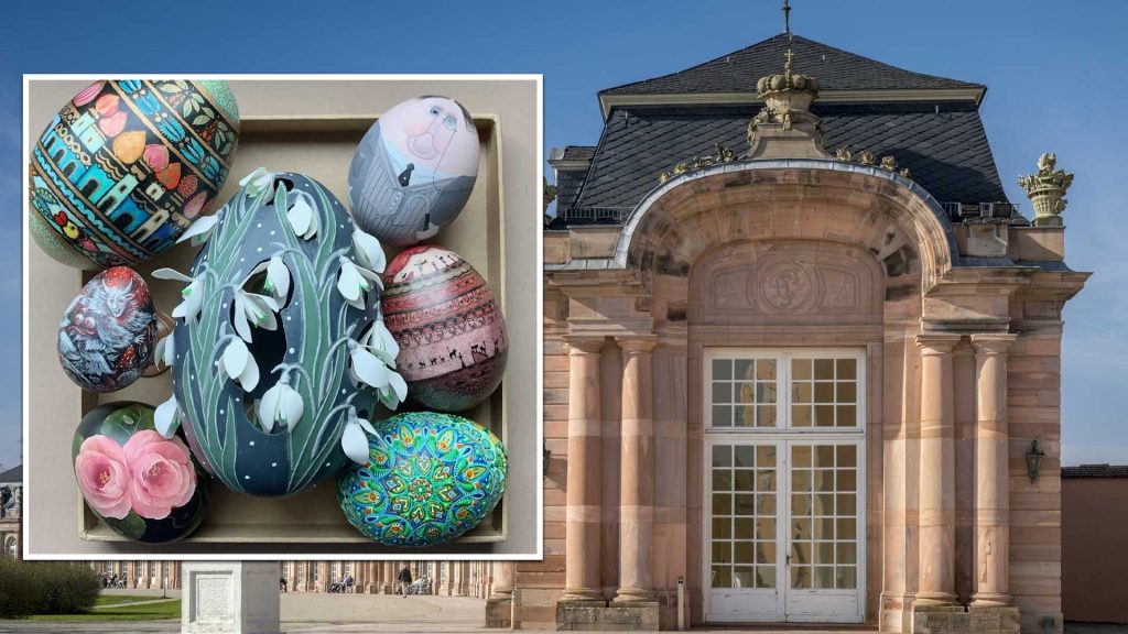 Fantasievoll gestaltete Ostereier beim Ostereiermarkt in Schloss Schwetzingen