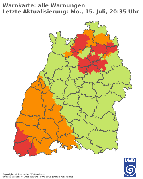DWD warnt vor heftigen Gewitter in Baden-Württemberg: Unwettergefahr am Abend des 15.07.24 image 7