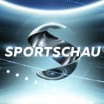 Logo der Sportschau mit einem stilisierten, silbernen 'S' auf blauem Hintergrund, umgeben von dynamischen Lichtlinien.