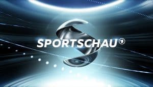 Logo der Sportschau mit einem stilisierten, silbernen 'S' auf blauem Hintergrund, umgeben von dynamischen Lichtlinien.