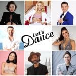 Collage der 14 Profitänzerinnen und Profitänzer der 18. Staffel von 'Let's Dance' 2025. In der Mitte des Bildes ist das Logo der Show mit der Schrift 'Let's Dance' zu sehen. Die Tanzprofis sind in eleganter Kleidung abgebildet, darunter bekannte Gesichter wie Ekaterina Leonova, Massimo Sinató und Kathrin Menzinger. Sie posieren in verschiedenen Stilen, einige in festlicher Garderobe, andere in lässigen Outfits, bereit für die neue Tanzsaison.