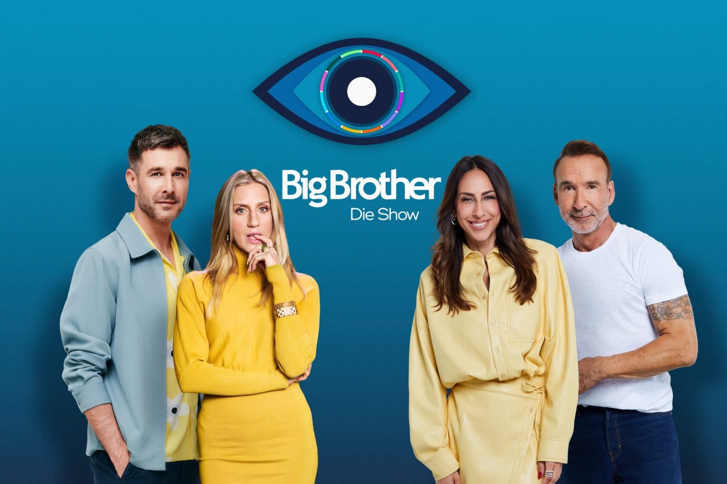 Präsentieren "Big Brother - Die Show" auf sixx: Jochen Schropp, Elena Gruschka, Melissa Khalaj, Jochen Bendel