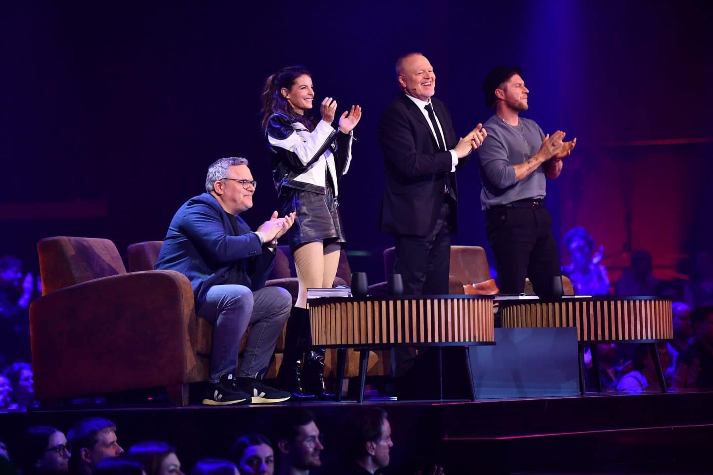 V.l.: Die Jury: Elton, Yvonne Catterfeld, Stefan Raab, Johannes Oerding
