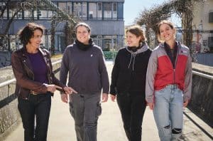 Ulrike Folkerts, Kamerafrau Eva Maschke, Regisseurin Franziska Margarete Hoenisch und Lisa Bitter bei den Dreharbeiten zum "Tatort - Avanti" (AT) aus Ludwigshafen.