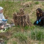 "Der Alte - Blume des Bösen": Dr. Luisa Geiger (Sidonie von Krosigk) hockt auf einer Wiese vor der Leiche von Miri Höhmann (Martina Gierlich) um sie zu untersuchen. Annabell Lorenz (Stephanie Stumph) hockt daneben.