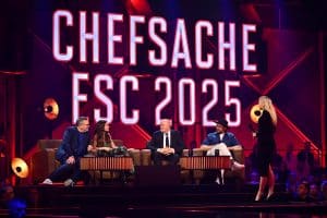 V.l.: Elton, Yvonne Catterfeld, Stefan Raab, Max Mutzke, Barbara Schöneberger