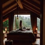 Himmelbett im Holz-Chalet Holz-Herz auf dem Hilserhof bei Triberg im Schwarzwald