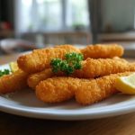Fischstäbchen auf einem Teller angerichtet