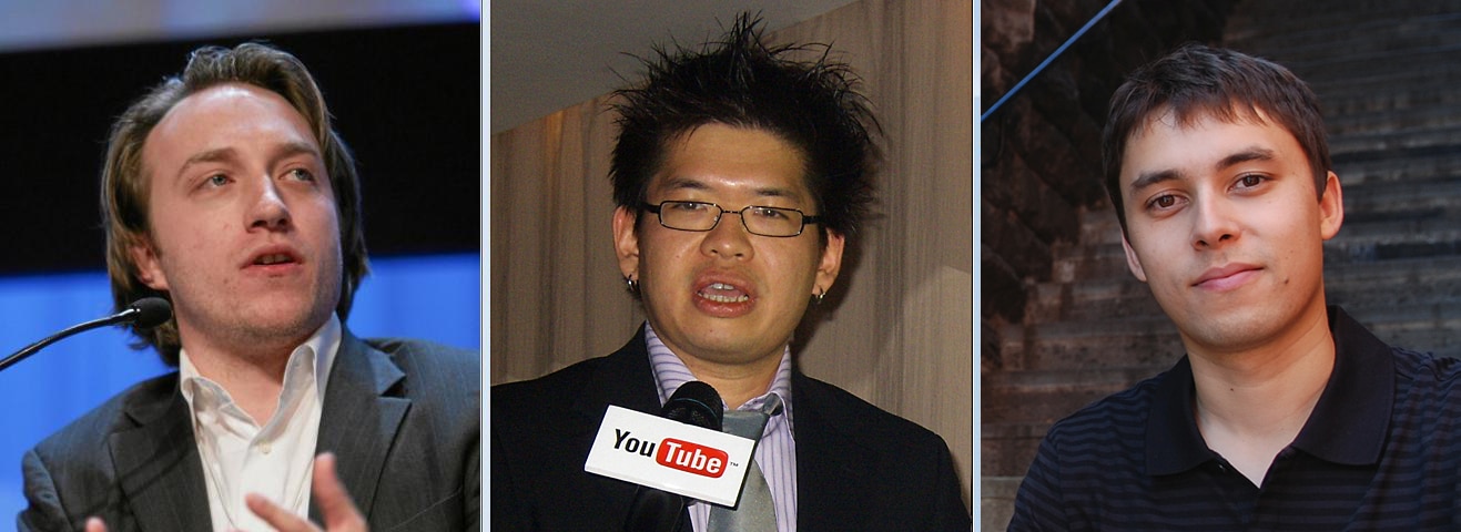 Die YouTube-Gründer Chad Hurley, Steve Chen und Jawed Karim (v. l. n. r.)