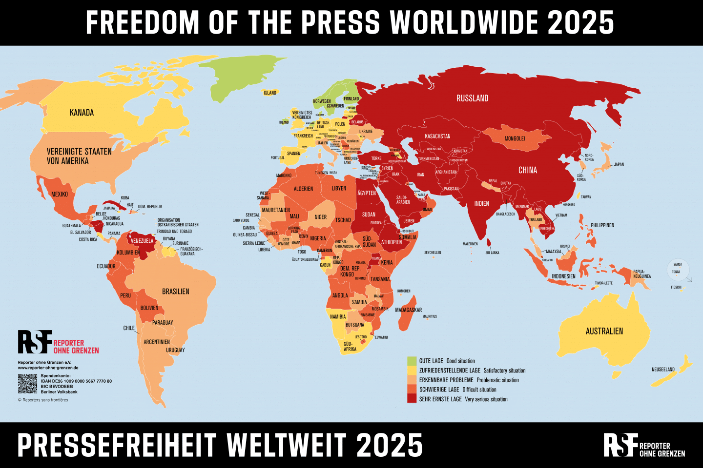 Pressefreiheit Ranking 2025: Weltweit historischer Tiefstand, Deutschland fällt aus Top 10!