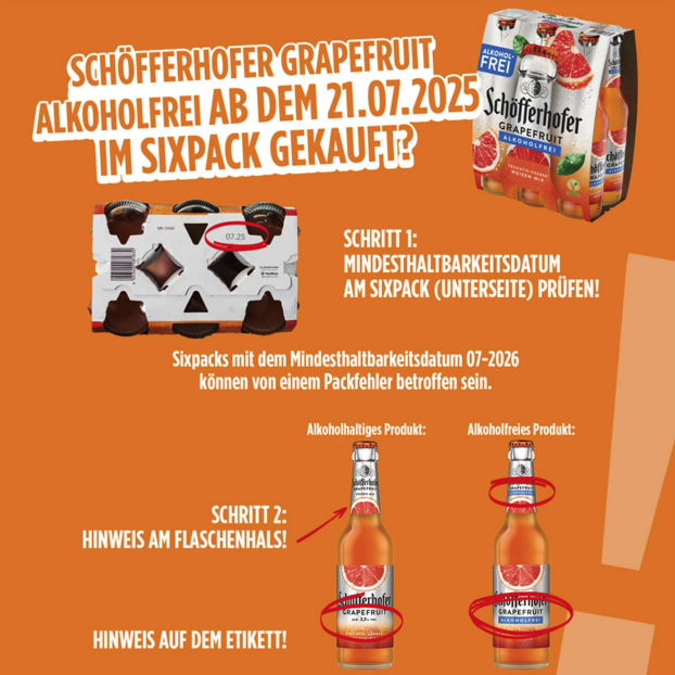 Großer Rückruf bei Schöfferhofer: Alkohol in alkoholfreien Grapefruit-Sixpacks entdeckt image 1