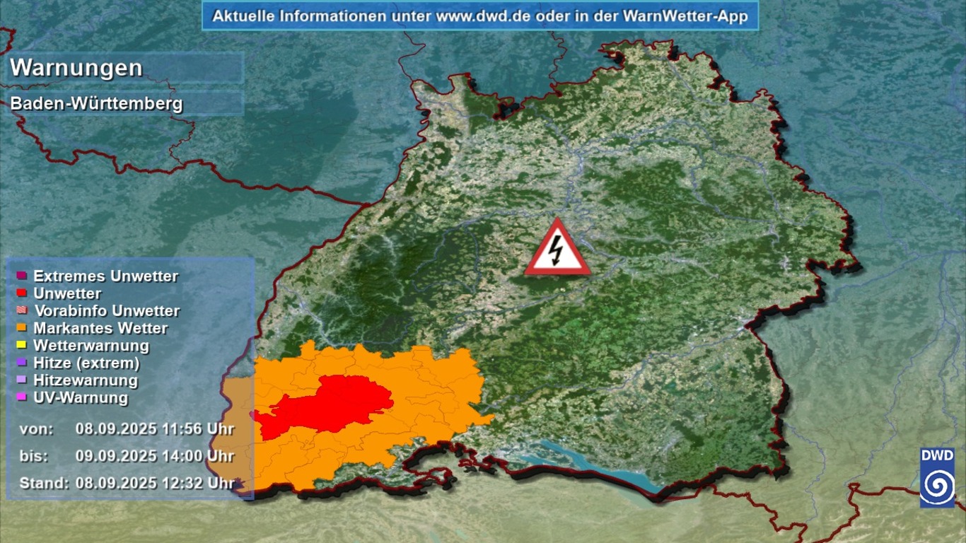 Aktuelle Unwetterwarnung des DWD für Baden-Württemberg: Heftige Gewitter, Starkregen und Hagel drohen 1 Aktuelle Unwetterwarnung des DWD für Baden-Württemberg: Heftige Gewitter, Starkregen und Hagel drohen SchilderSU 1
