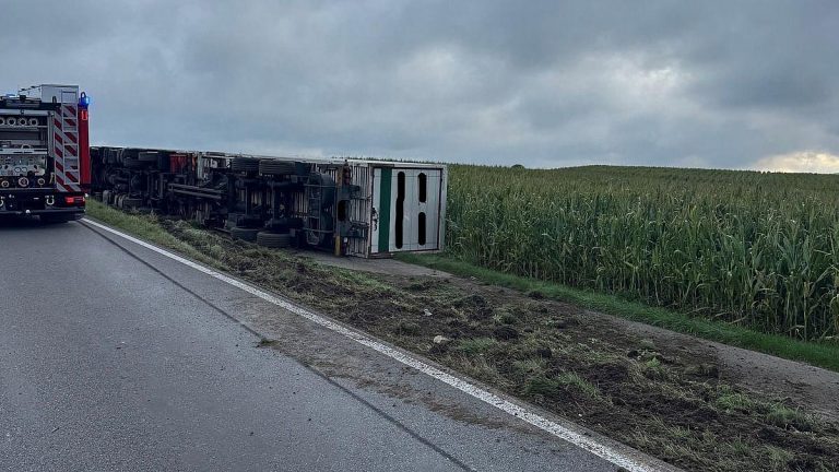 B311 bei Obermarchtal: Laster kippt von der Fahrbahn – 150.000 € Schaden
