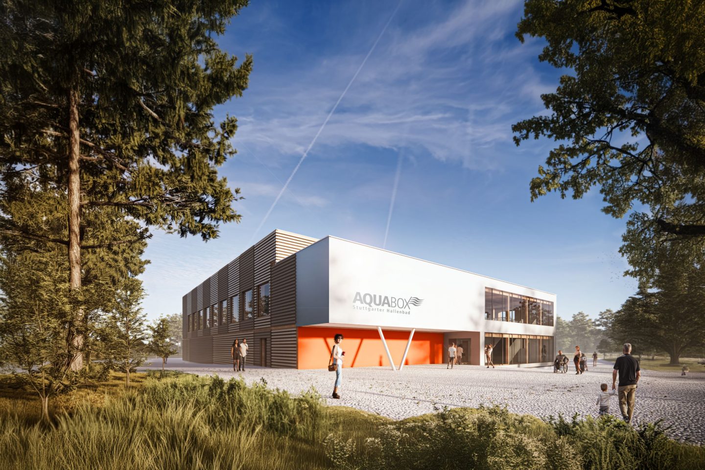 So etwas gab’s noch nie: Holz statt Beton! In Baden-Württemberg wächst Europas erstes mobiles Hallenbad Eingang Perspektive AB