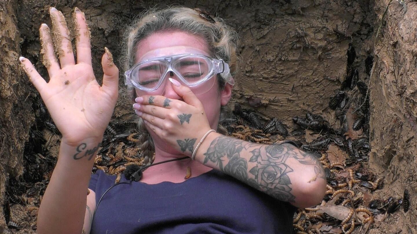 Ariel stellt sich als "freiwillige Helferin" der Dschungelprüfung "Wo Kabel?-Test" und wird dabei zum unglücklichsten "Bauarbeiter" des Camps.