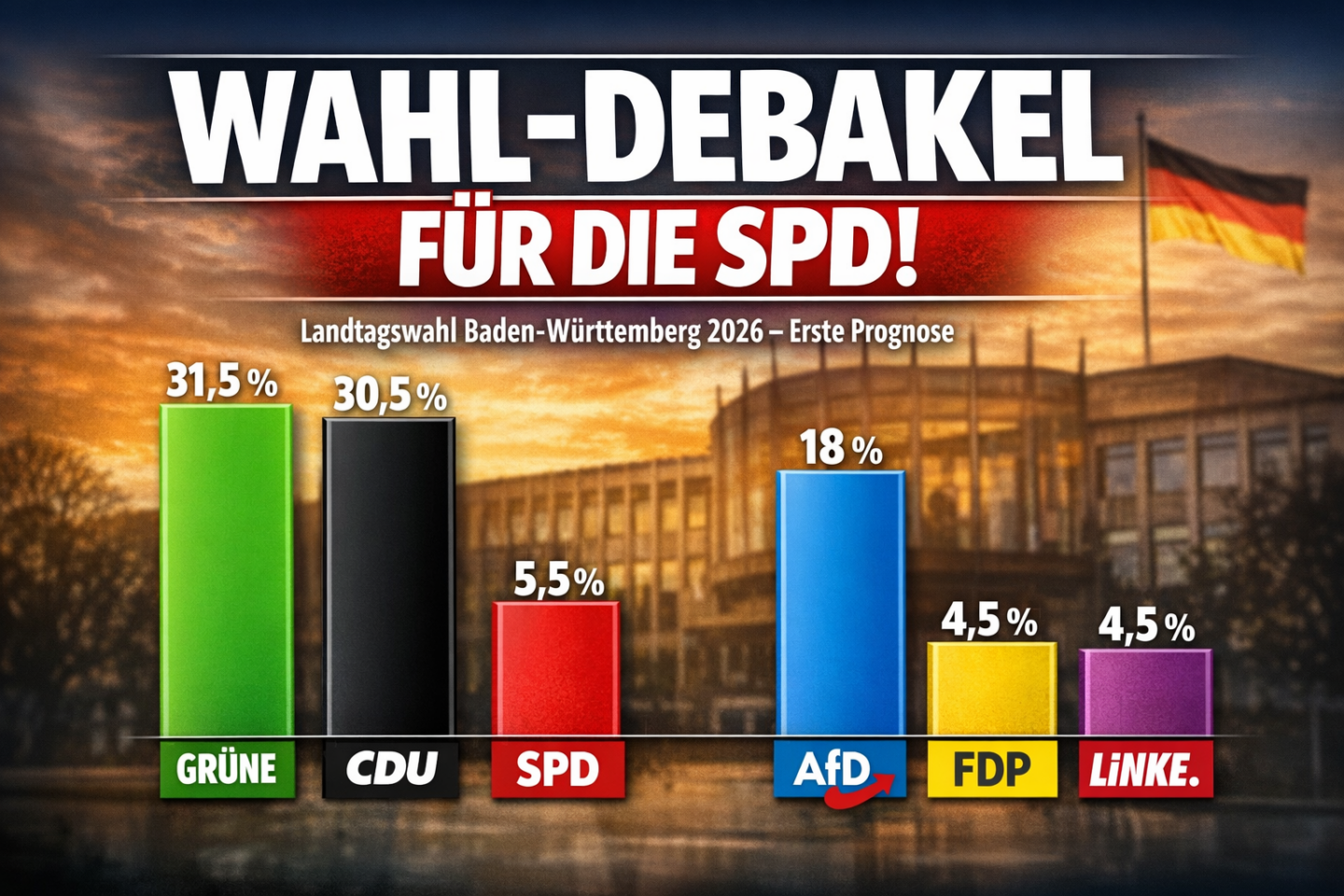 Landtagswahl in Baden-Württemberg: erste Prognose da! SPD erlebt Wahldebakel – Grüne knapp vor CDU
