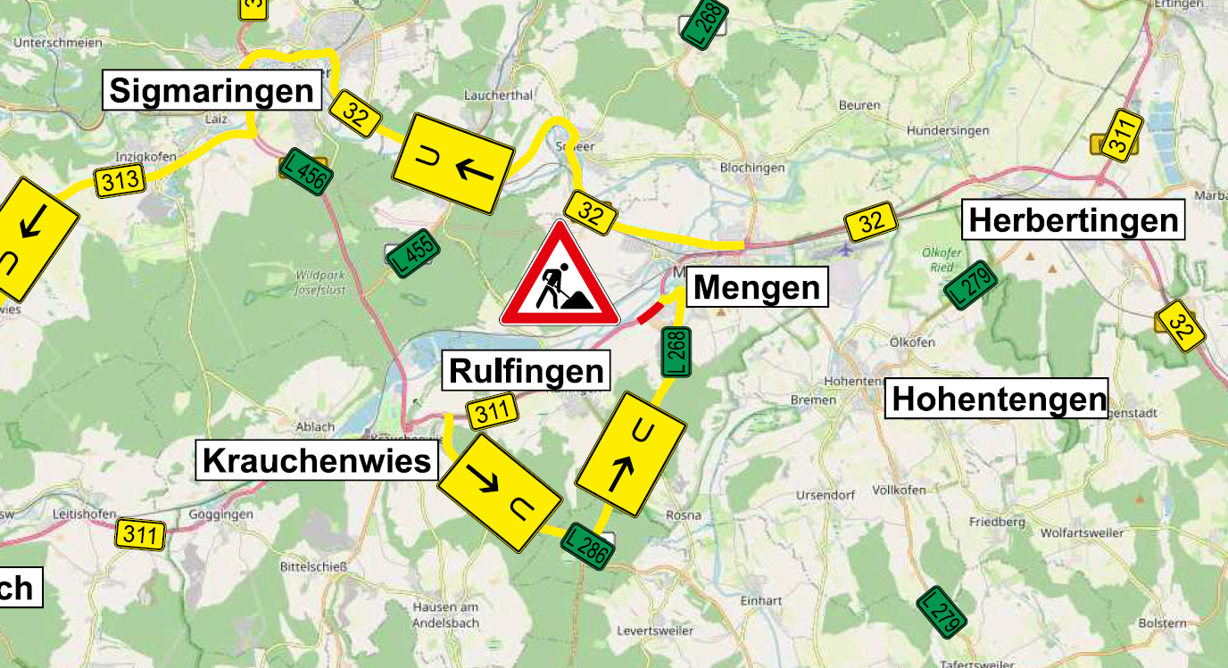 B 311 bei Meßkirch: Vollsperrung bis Ende Oktober – diese Umleitung gilt