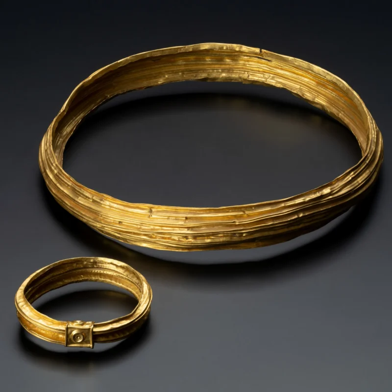 Goldener frühkeltischer Hals- und Armreif in der Ausstellung Zier und Zeichen